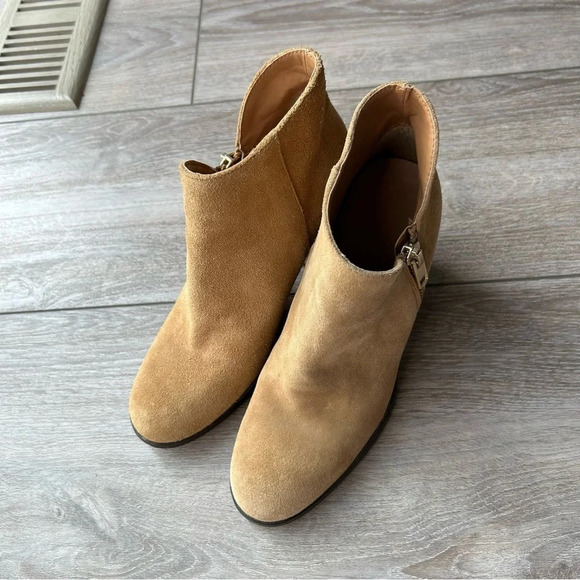 Zara  Trafaluc Tan Suede Block Heel Ankle Boots - Picture 2 of 13